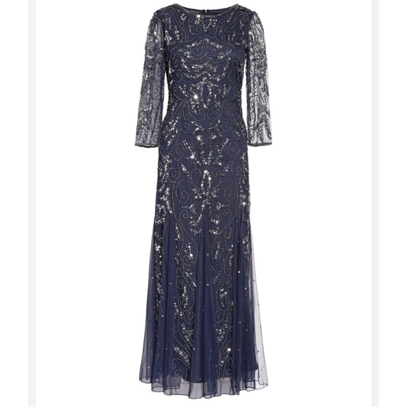 Pisarro Nights Dresses & Skirts - Pisarro Nights Embellished Mesh Gown Blue 24W Sequin Beaded Dress